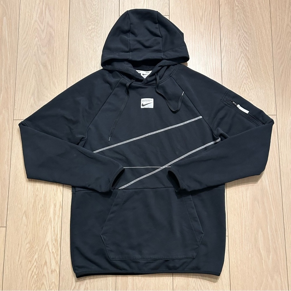 Nike Dri-FIT Black White Stitching Hoodie Men’s S Pullover Fleece Zip Pocket